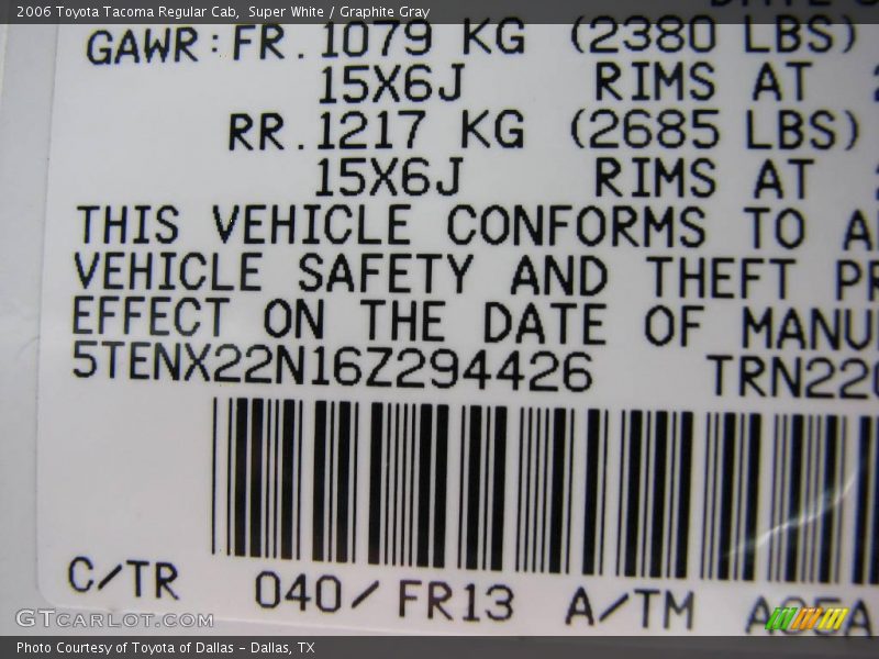 Super White / Graphite Gray 2006 Toyota Tacoma Regular Cab