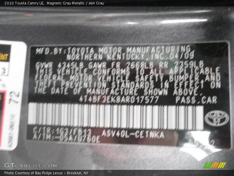 Magnetic Gray Metallic / Ash Gray 2010 Toyota Camry LE