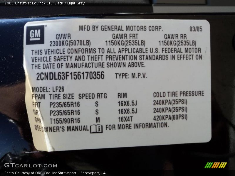 Black / Light Gray 2005 Chevrolet Equinox LT