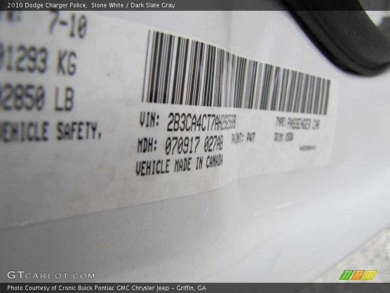 2010 Charger Police Stone White Color Code PW7