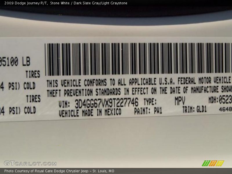 Stone White / Dark Slate Gray/Light Graystone 2009 Dodge Journey R/T