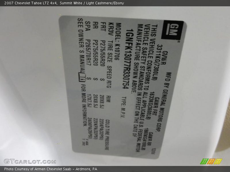 Summit White / Light Cashmere/Ebony 2007 Chevrolet Tahoe LTZ 4x4