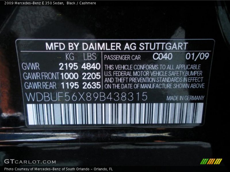 Black / Cashmere 2009 Mercedes-Benz E 350 Sedan