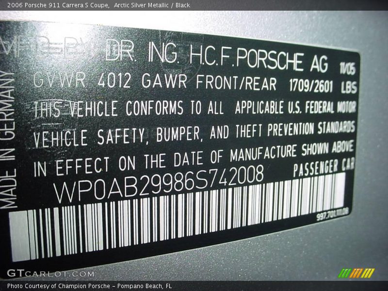 Arctic Silver Metallic / Black 2006 Porsche 911 Carrera S Coupe