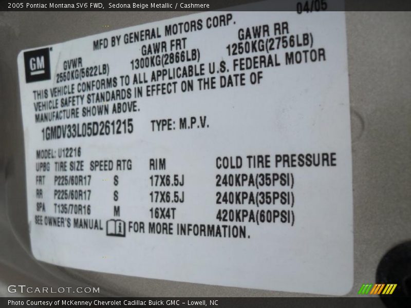 Sedona Beige Metallic / Cashmere 2005 Pontiac Montana SV6 FWD