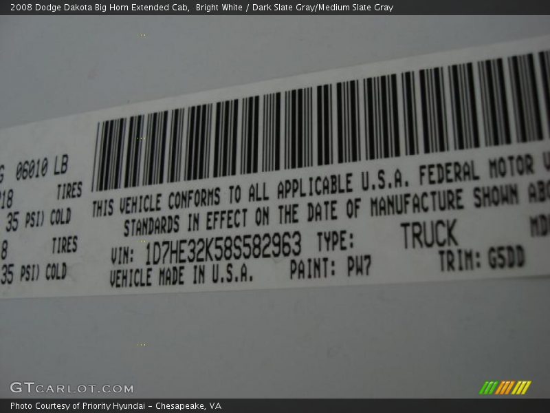 Bright White / Dark Slate Gray/Medium Slate Gray 2008 Dodge Dakota Big Horn Extended Cab