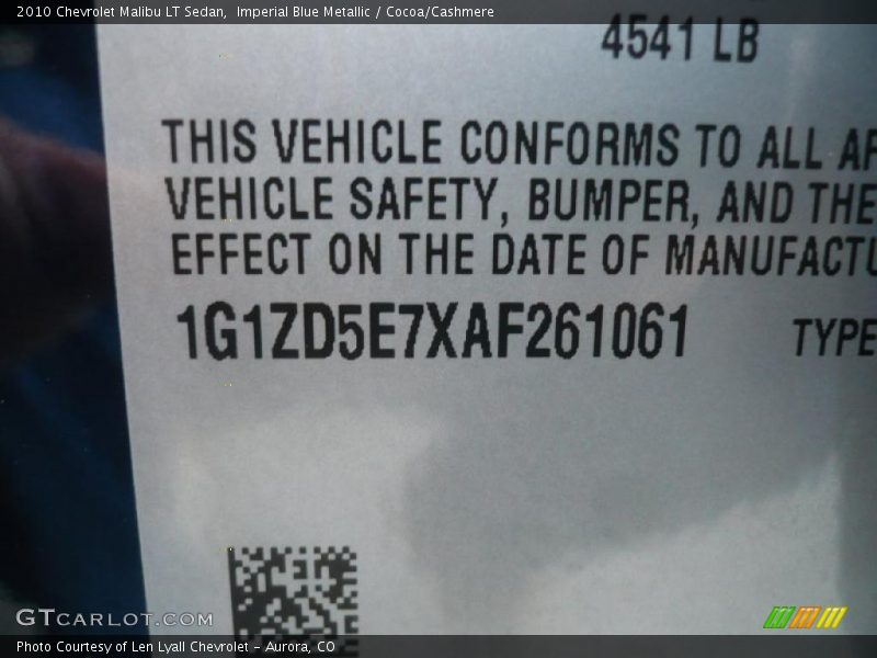 Imperial Blue Metallic / Cocoa/Cashmere 2010 Chevrolet Malibu LT Sedan