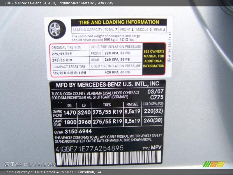 Iridium Silver Metallic / Ash Grey 2007 Mercedes-Benz GL 450