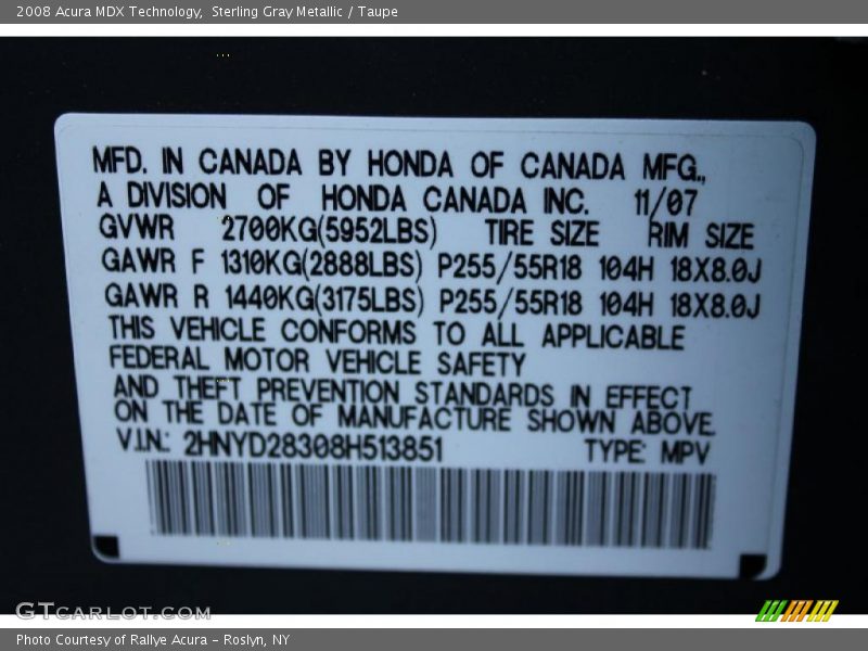 Sterling Gray Metallic / Taupe 2008 Acura MDX Technology