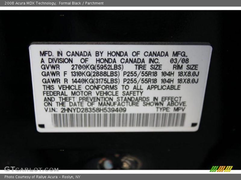 Formal Black / Parchment 2008 Acura MDX Technology