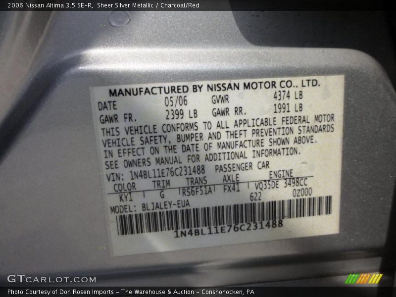 Sheer Silver Metallic / Charcoal/Red 2006 Nissan Altima 3.5 SE-R