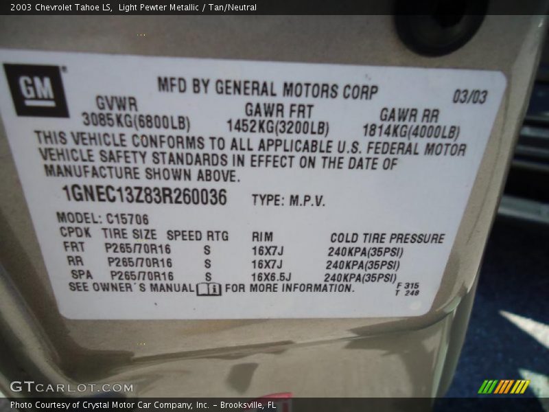 Light Pewter Metallic / Tan/Neutral 2003 Chevrolet Tahoe LS