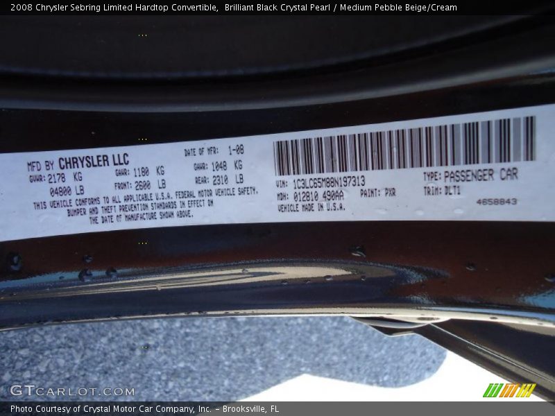 Brilliant Black Crystal Pearl / Medium Pebble Beige/Cream 2008 Chrysler Sebring Limited Hardtop Convertible