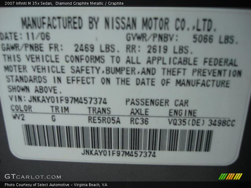 Diamond Graphite Metallic / Graphite 2007 Infiniti M 35x Sedan