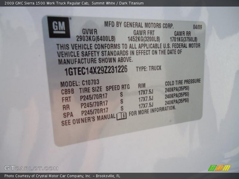 Summit White / Dark Titanium 2009 GMC Sierra 1500 Work Truck Regular Cab