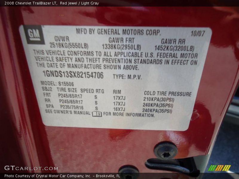 Red Jewel / Light Gray 2008 Chevrolet TrailBlazer LT