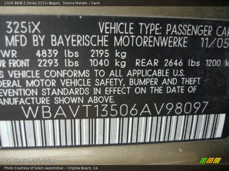 Sonora Metallic / Sand 2006 BMW 3 Series 325xi Wagon