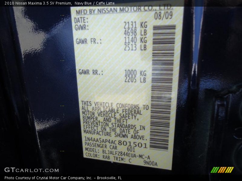 2010 Maxima 3.5 SV Premium Navy Blue Color Code RAB