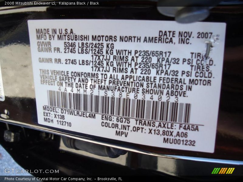 Kalapana Black / Black 2008 Mitsubishi Endeavor LS