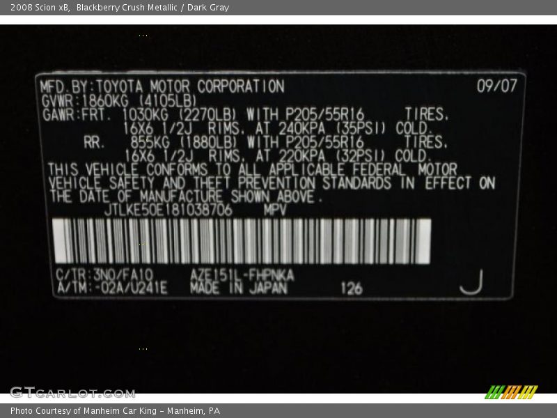 Blackberry Crush Metallic / Dark Gray 2008 Scion xB