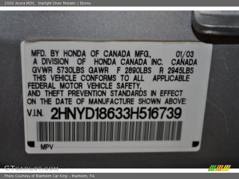 Starlight Silver Metallic / Ebony 2003 Acura MDX