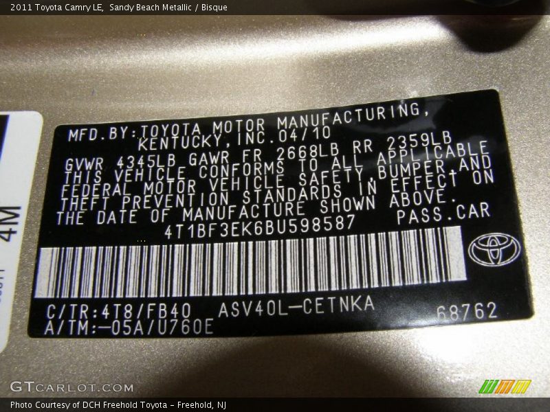 Sandy Beach Metallic / Bisque 2011 Toyota Camry LE