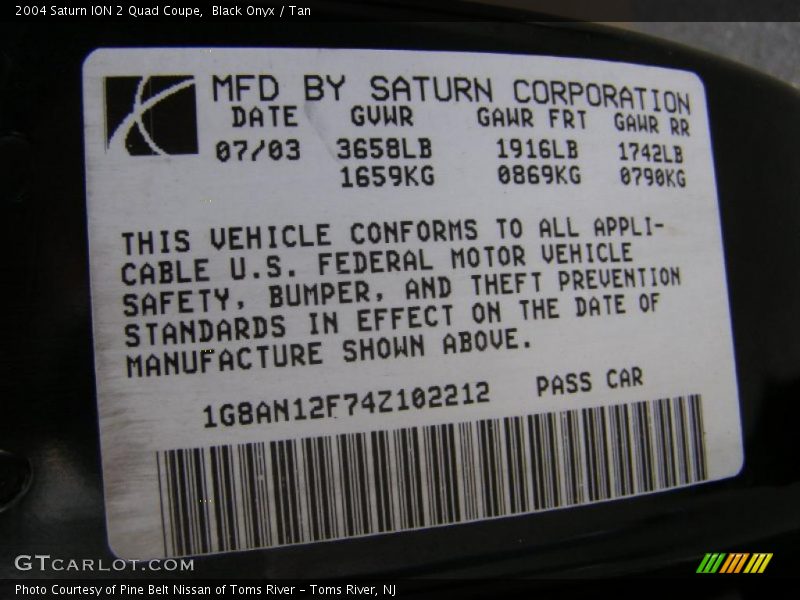 Black Onyx / Tan 2004 Saturn ION 2 Quad Coupe