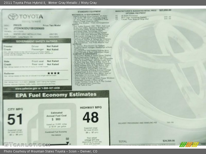 Winter Gray Metallic / Misty Gray 2011 Toyota Prius Hybrid II