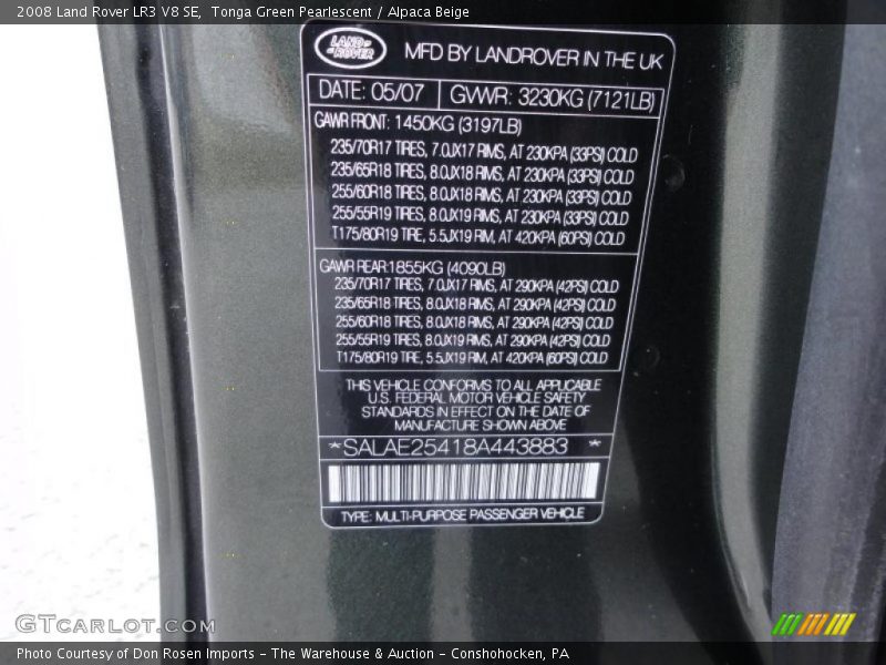 Tonga Green Pearlescent / Alpaca Beige 2008 Land Rover LR3 V8 SE