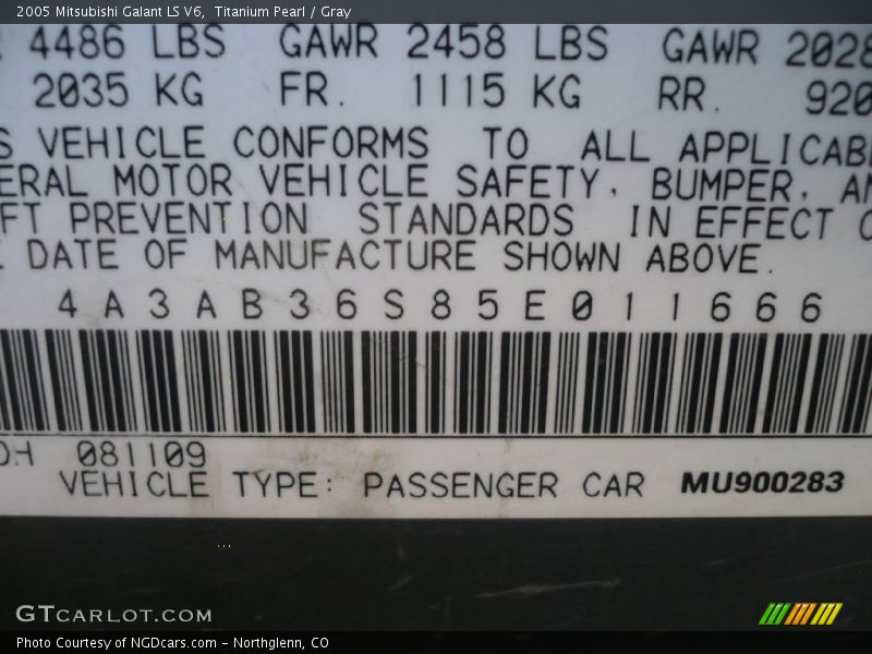 Titanium Pearl / Gray 2005 Mitsubishi Galant LS V6