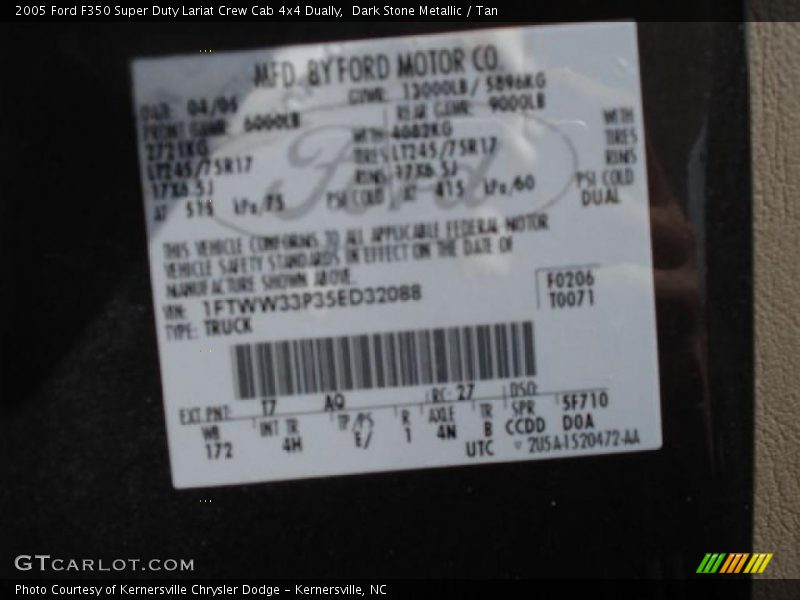 Dark Stone Metallic / Tan 2005 Ford F350 Super Duty Lariat Crew Cab 4x4 Dually