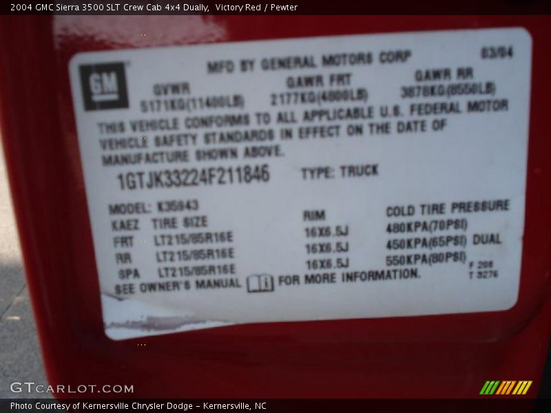 Victory Red / Pewter 2004 GMC Sierra 3500 SLT Crew Cab 4x4 Dually
