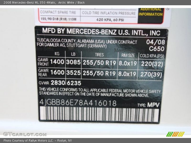 Arctic White / Black 2008 Mercedes-Benz ML 350 4Matic