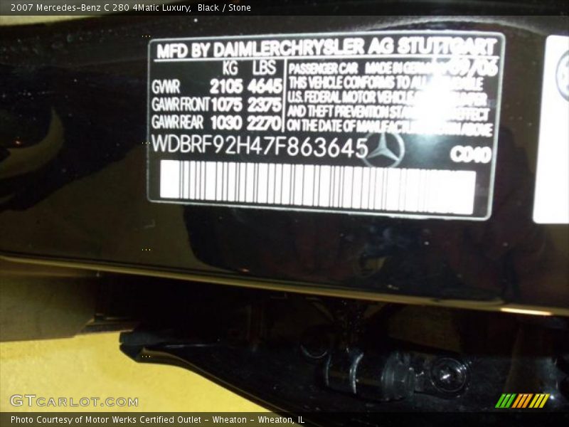 Black / Stone 2007 Mercedes-Benz C 280 4Matic Luxury