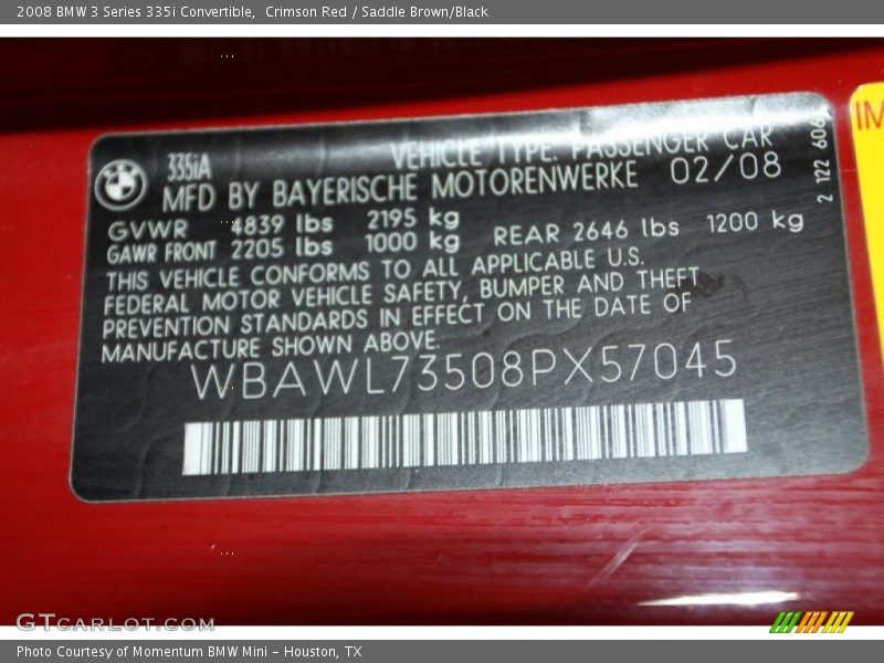 Crimson Red / Saddle Brown/Black 2008 BMW 3 Series 335i Convertible