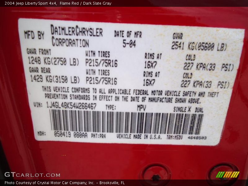 Flame Red / Dark Slate Gray 2004 Jeep Liberty Sport 4x4