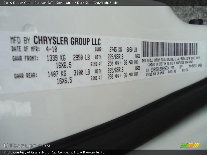 Stone White / Dark Slate Gray/Light Shale 2010 Dodge Grand Caravan SXT