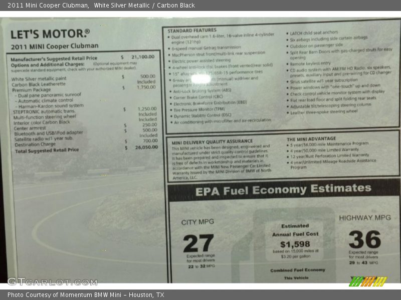 White Silver Metallic / Carbon Black 2011 Mini Cooper Clubman