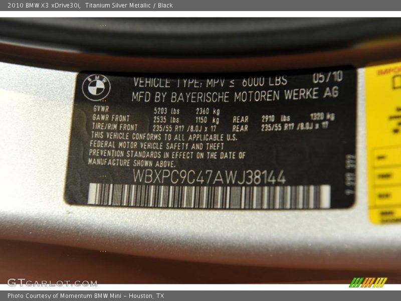 Titanium Silver Metallic / Black 2010 BMW X3 xDrive30i