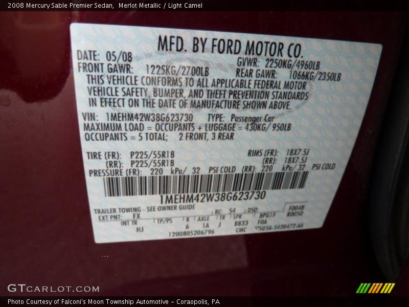 Merlot Metallic / Light Camel 2008 Mercury Sable Premier Sedan