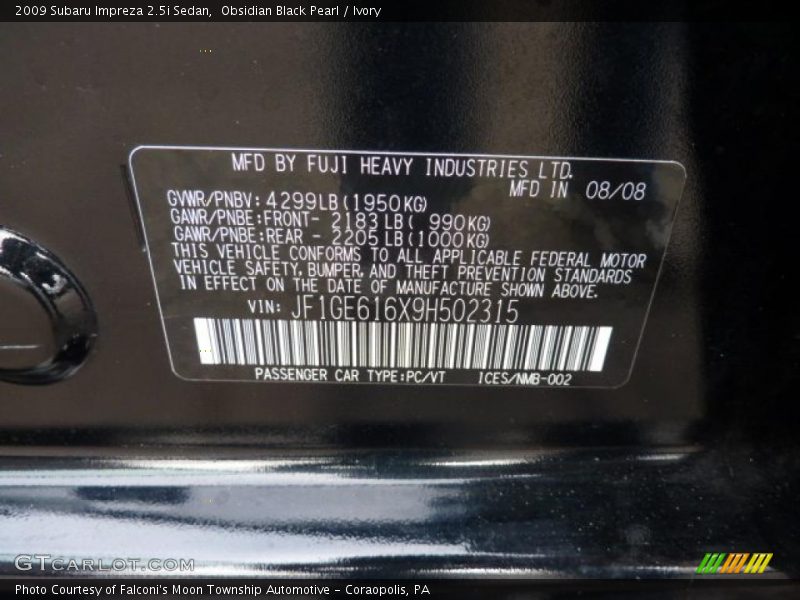 Obsidian Black Pearl / Ivory 2009 Subaru Impreza 2.5i Sedan
