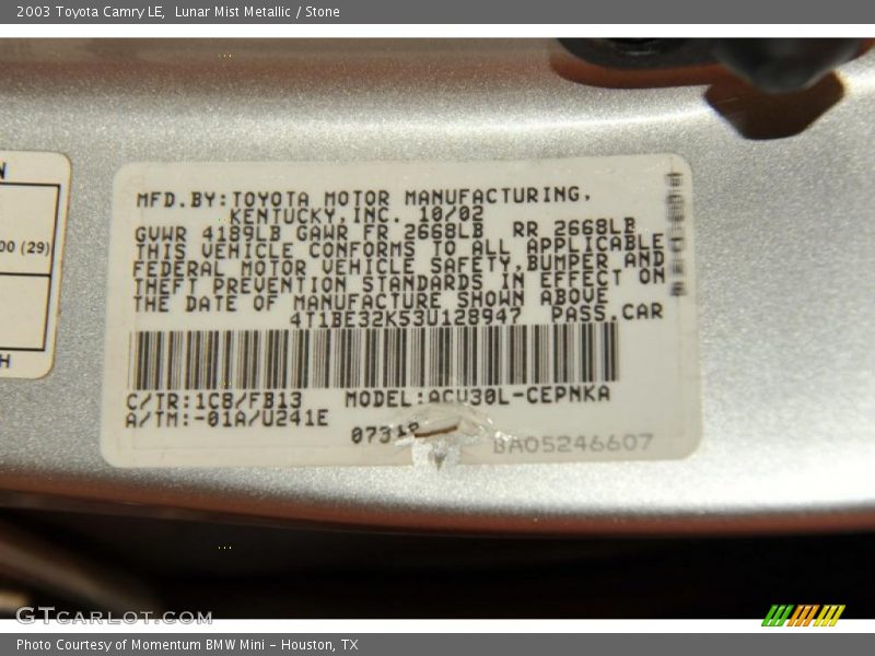 Lunar Mist Metallic / Stone 2003 Toyota Camry LE