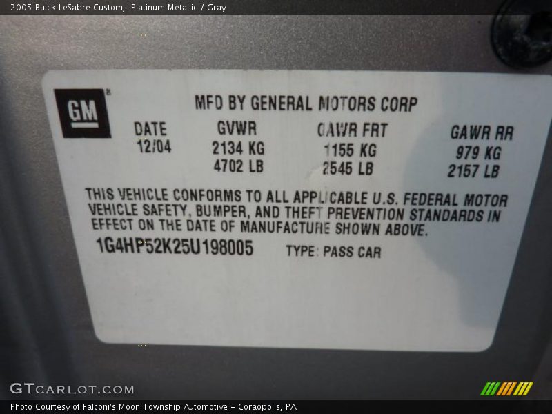 Platinum Metallic / Gray 2005 Buick LeSabre Custom