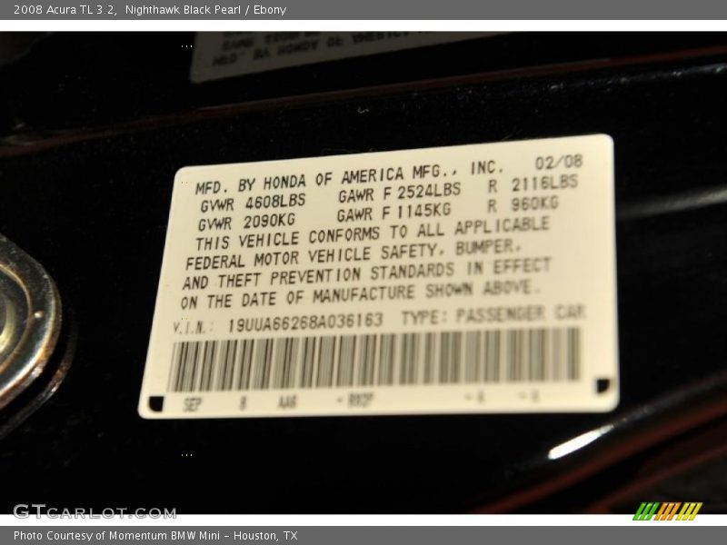 Nighthawk Black Pearl / Ebony 2008 Acura TL 3.2