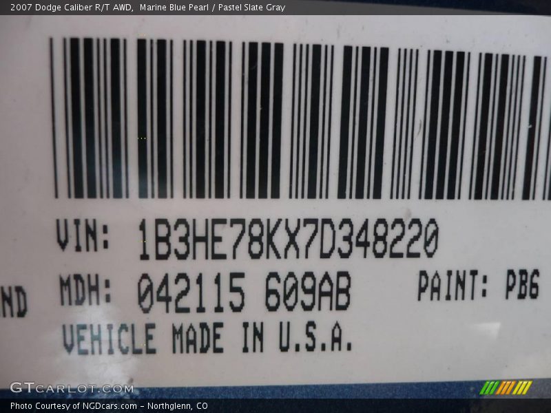Marine Blue Pearl / Pastel Slate Gray 2007 Dodge Caliber R/T AWD