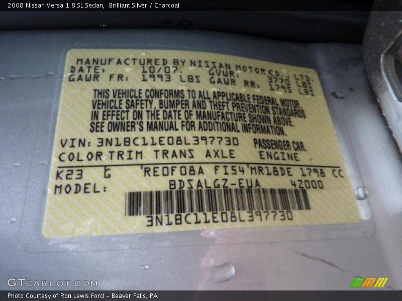 Brilliant Silver / Charcoal 2008 Nissan Versa 1.8 SL Sedan