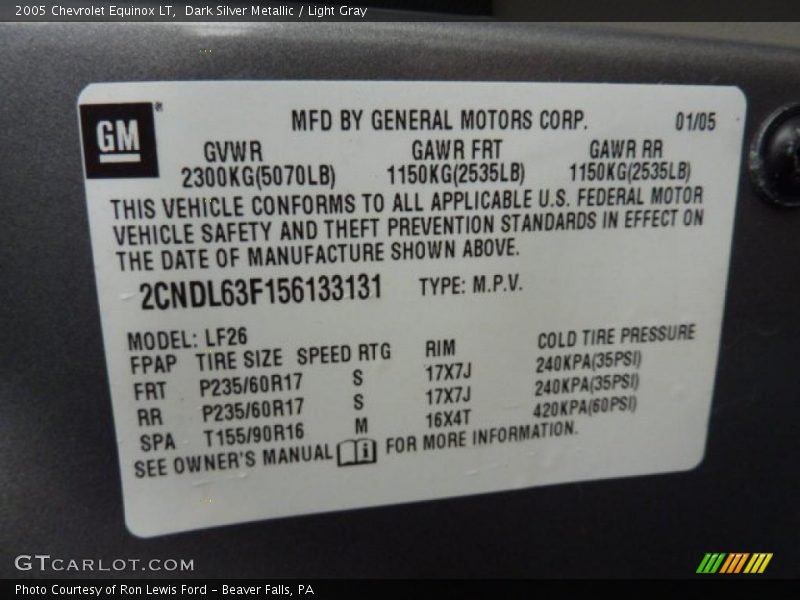 Dark Silver Metallic / Light Gray 2005 Chevrolet Equinox LT