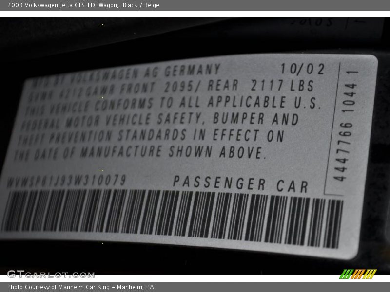 Black / Beige 2003 Volkswagen Jetta GLS TDI Wagon