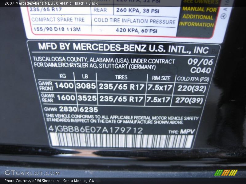 Black / Black 2007 Mercedes-Benz ML 350 4Matic