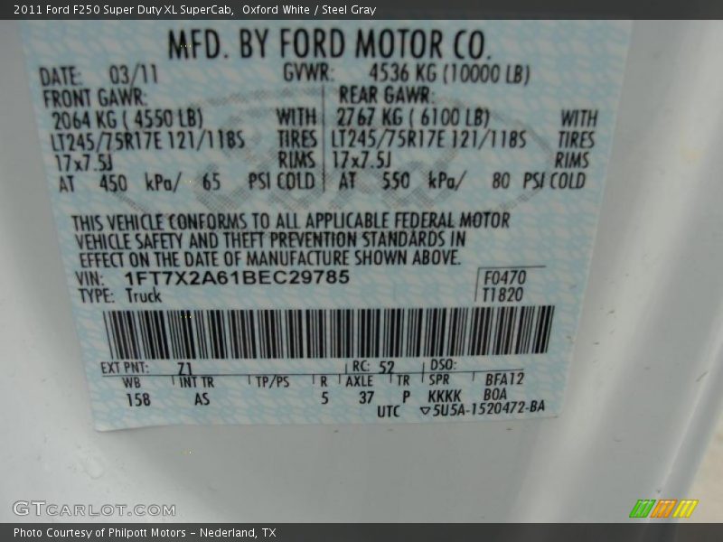 2011 F250 Super Duty XL SuperCab Oxford White Color Code Z1